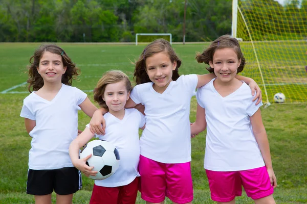 Soccer football kid girls team at sports fileld — Stock Photo, Image