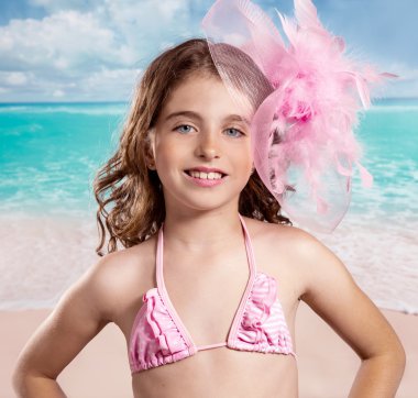 Çocuk moda kız tropikal turkuaz beach tatil