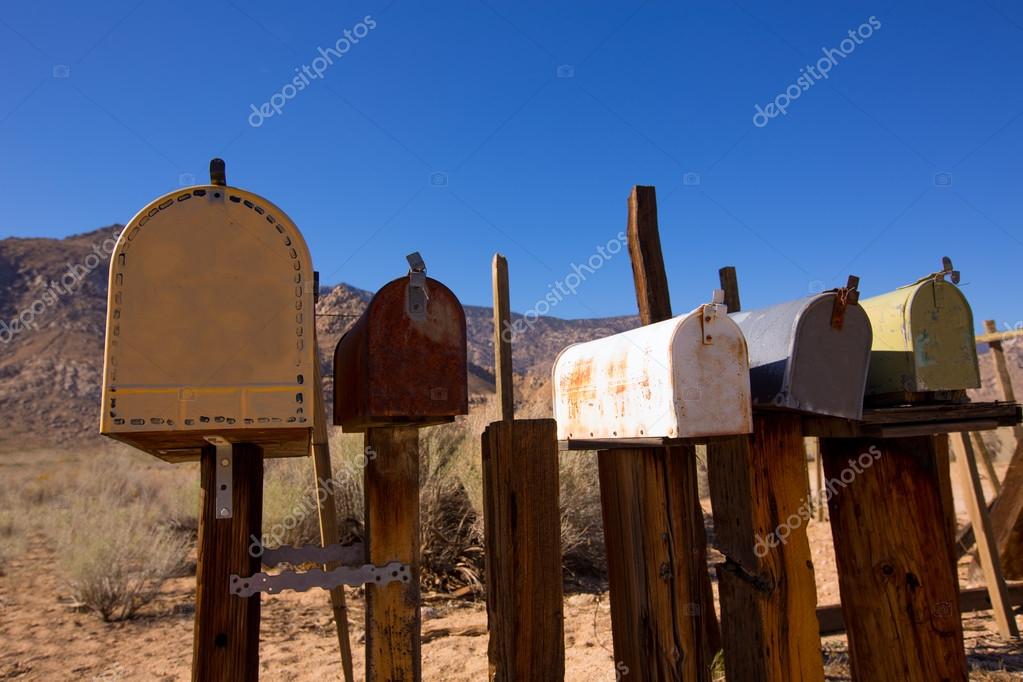 Mailboxes aged vintage in west California desert — Stock Photo