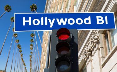 Hollywood Bulvarı işareti illüstrasyon palmiye ağaçları
