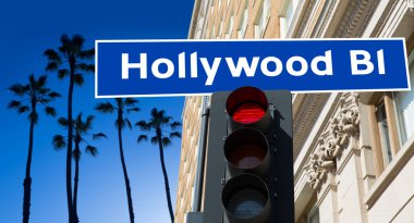 Hollywood Bulvarı işareti illüstrasyon palmiye ağaçları