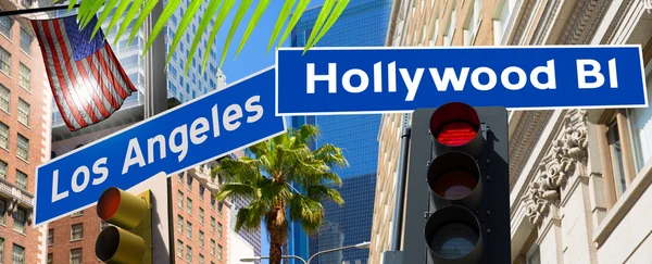 Hollywood Los angeles redlight signs on California photo-mount — Stock Photo, Image