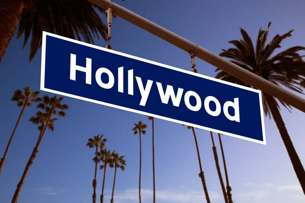 Hollywood redlight sign illustration over LA Palm trees — Stock Photo, Image