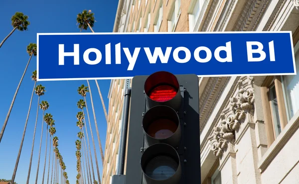 Hollywood Boulevard sign illustration on palm trees — Stock Photo, Image