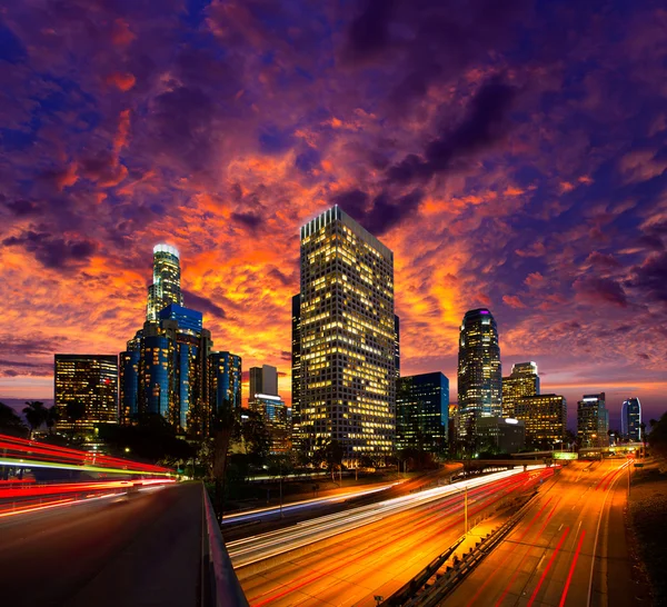Downtown LA night Los Angeles sunset skyline California — Stock Photo, Image