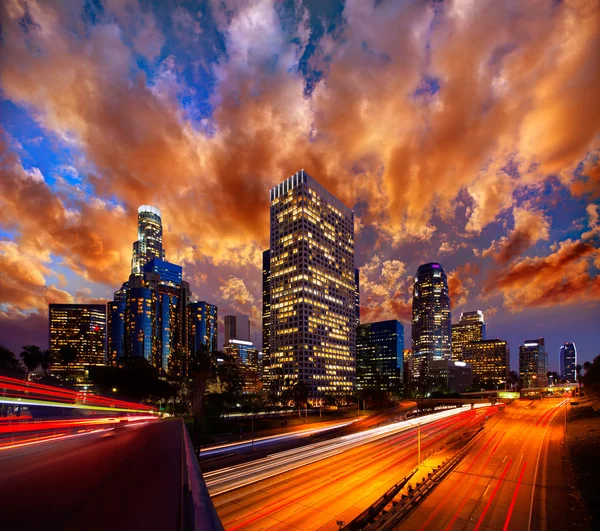 Downtown LA night Los Angeles sunset skyline California — Stock Photo, Image