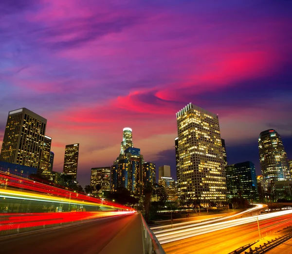 Belvárosi La este Los Angeles-i sunset skyline California — Stock Fotó