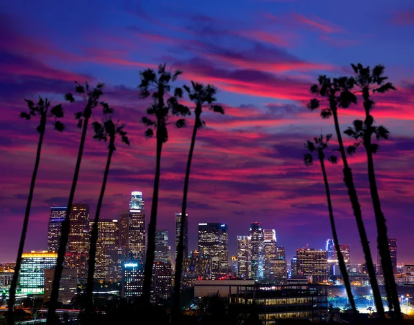 Downtown LA nuit Los Angeles coucher de soleil skyline Californie — Photo