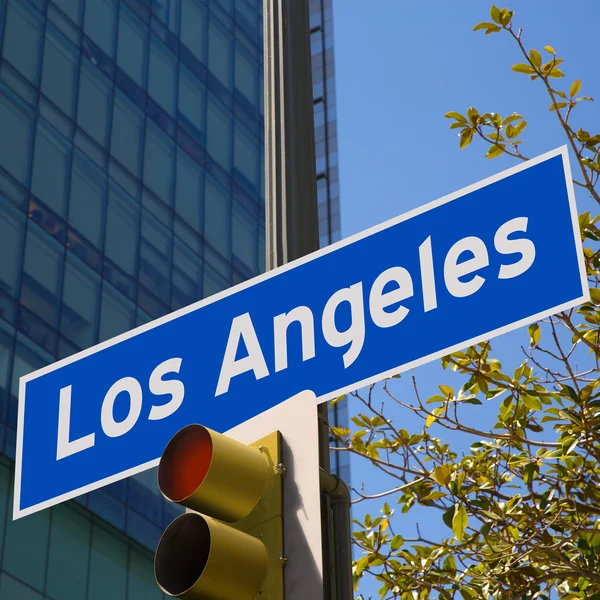 LA Los Angeles sign in redlight photo mount on downtown — Stock Photo, Image