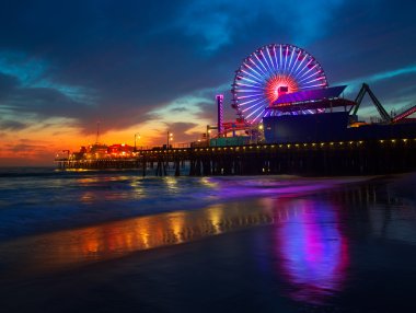 Santa monica pier ferrys tekerlek california sunset