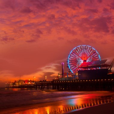 Santa monica pier ferrys tekerlek california sunset