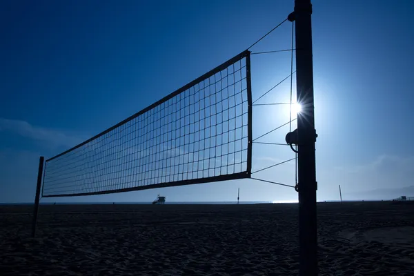 Strand voley net in santa monica op zonsondergang Californië — Stockfoto