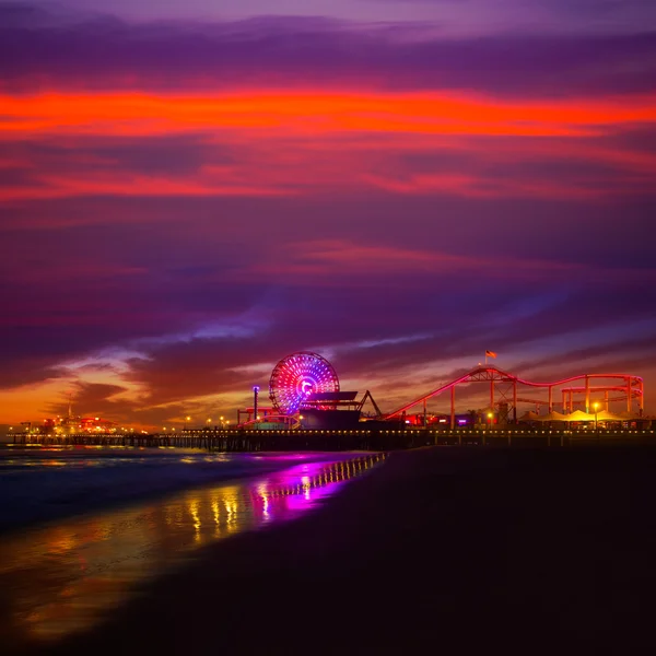 Santa Monica California sunset on Pier Ferrys wheel — Stock Photo, Image