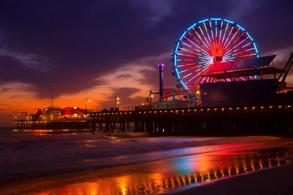 Santa Monica California sunset on Pier Ferrys wheel — Stock Photo, Image