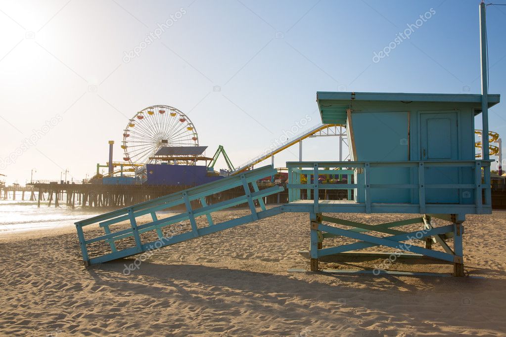 Santa Monica beach lifeguard tower in California