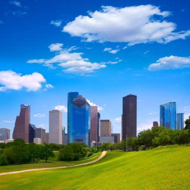 Houston texas skyline modern skyscapers ve mavi gökyüzü