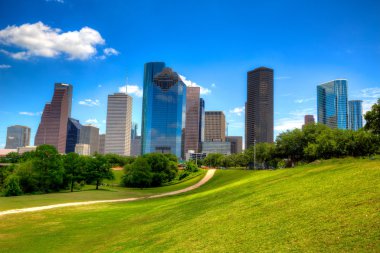 Houston texas skyline modern skyscapers ve mavi gökyüzü