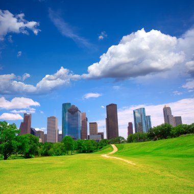 Houston texas skyline modern skyscapers ve mavi gökyüzü