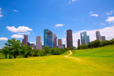 Houston texas skyline modern skyscapers ve mavi gökyüzü