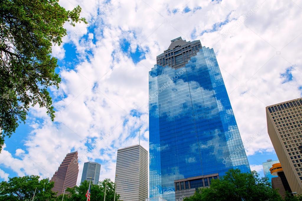 Houston Texas Skyline with skyscapers and blue sky
