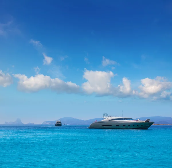 Formentera boats with Ibiza Es Vedra Balearic — Stock Photo, Image