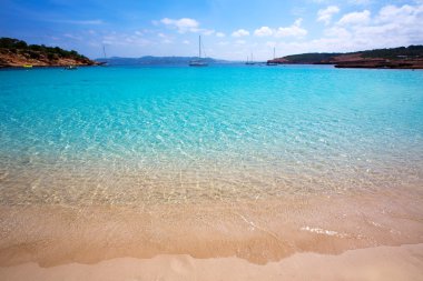 Ibiza cala bassa plaj turkuaz Akdeniz ile