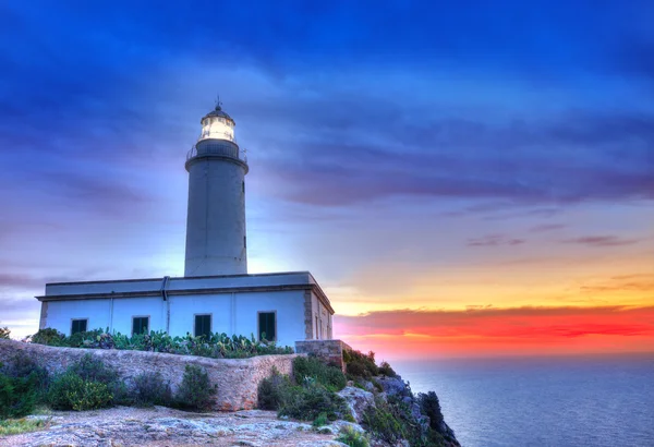 La mola cape lighthouse formentera på sunrise — Stockfoto