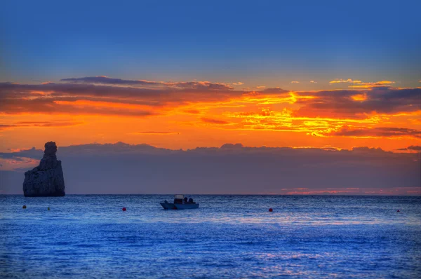 Ibiza Cala Benirras sunset beach in san Juan at Balearic — Stock Photo, Image