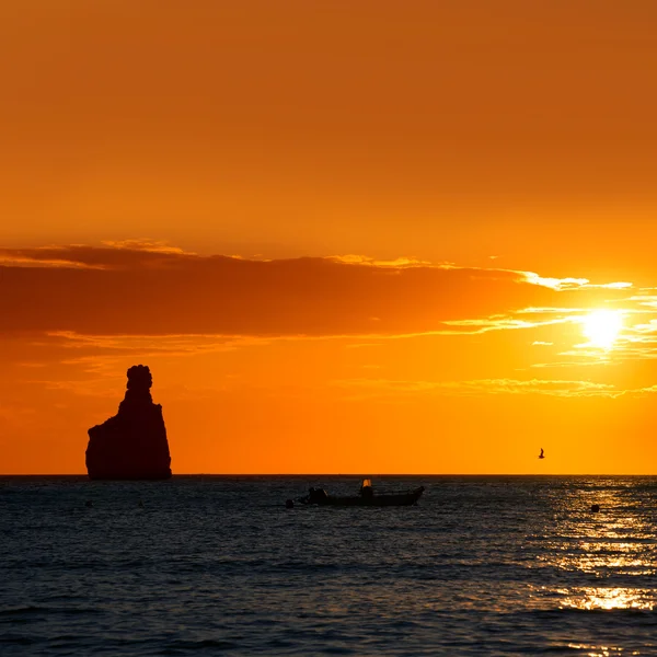 Ibiza Cala Benirras sunset beach in san Juan at Balearic — Stock Photo, Image