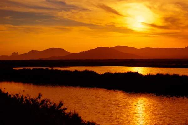 Ibiza ses Salines saltworks at sunset in Sant Josep — Stock Photo, Image