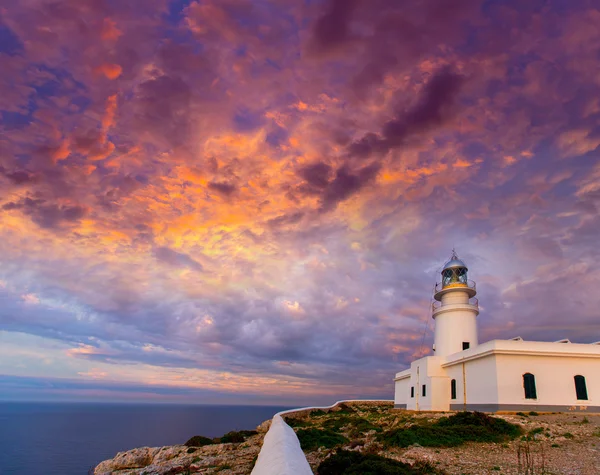 Puesta de sol en Menorca en Faro de Caballeria Lighthouse —  Fotos de Stock