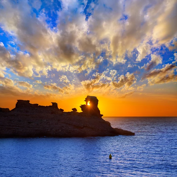 Menorca sunset in Cala Morell at Ses torretes beach — Stock Photo, Image