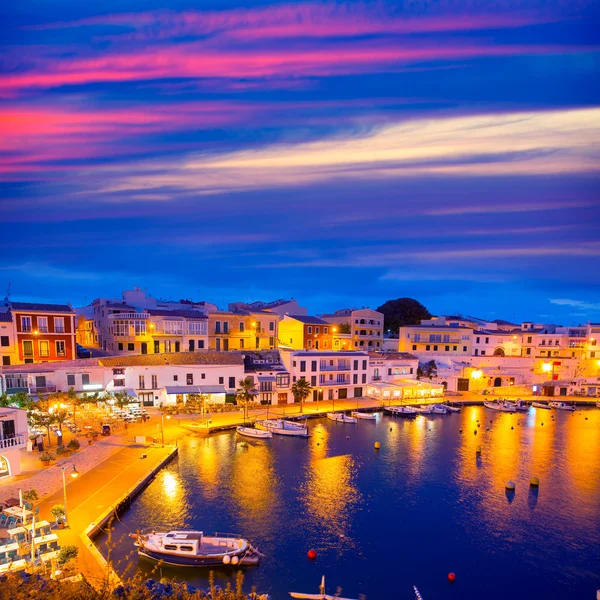 Calasfonts Cales Fonts Port sunset in Mahon at Balearics — Stock Photo, Image