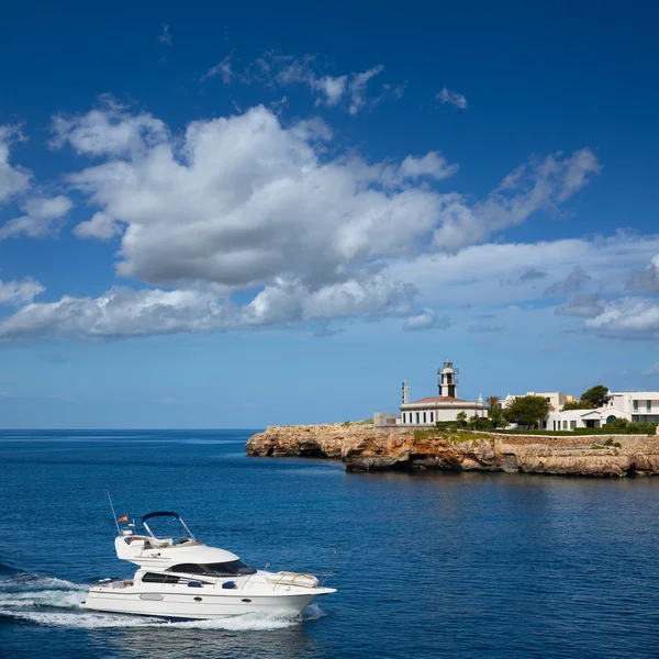 Ciutadella Sa Farola Lighthouse with yatch boat — Stock Photo, Image