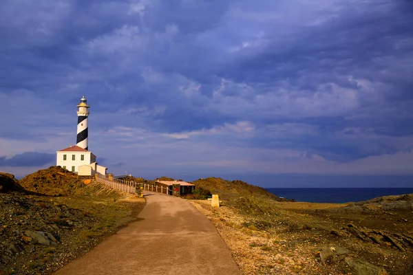 Cap de favaritx Leuchtturm bei Sonnenuntergang in Mahon — Stockfoto