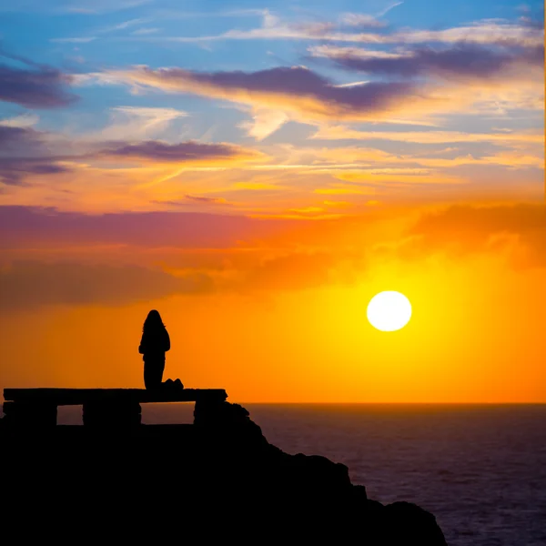 Ciutadella Menorca at Punta Nati sunset with girl — Stock Photo, Image