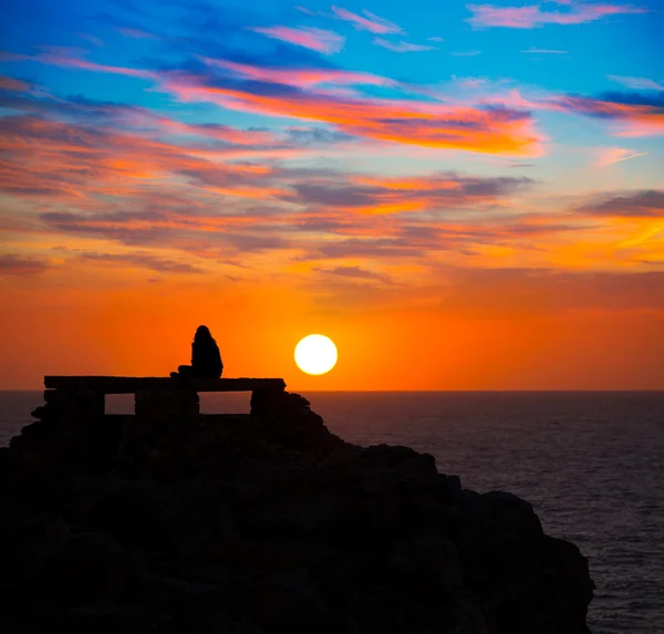 Ciutadella Menorca at Punta Nati sunset with girl — Stock Photo, Image