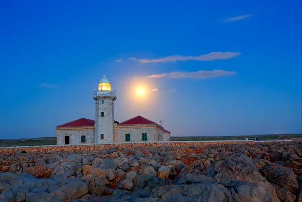 シウタデリャ メノルカ島プンタ nati 灯台月輝く — ストック写真