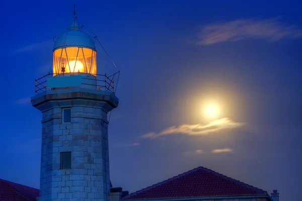 休达德亚梅诺卡岛蓬本土灯塔月亮照耀 — 图库照片