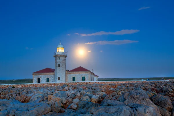 シウタデリャ メノルカ島プンタ nati 灯台月輝く — ストック写真