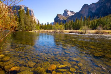 Yosemite Merced River el Capitan and Half Dome clipart