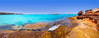 Formentera panoramik cala saona beach Balear Adaları