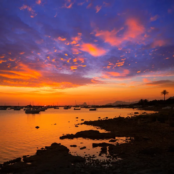 Formentera tramonto a Estany des Peix con Ibiza Es vedra — Foto Stock