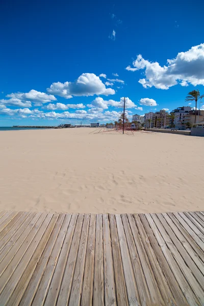 Areia da praia de Gandia no Mar Mediterrâneo de Espanha — Fotografia de Stock