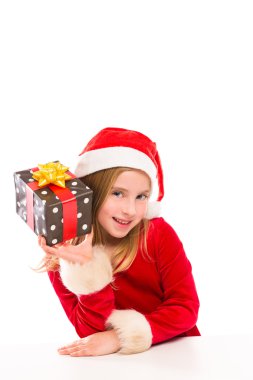 Şerit hediye ile Noel Noel Baba çocuğun kız mutlu heyecanlı