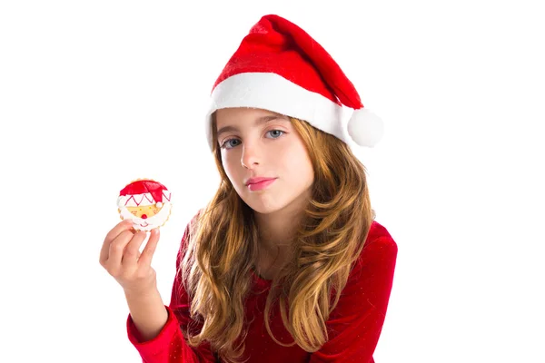 Christmas kid girl holding Xmas Santa cookie — Stock Photo, Image