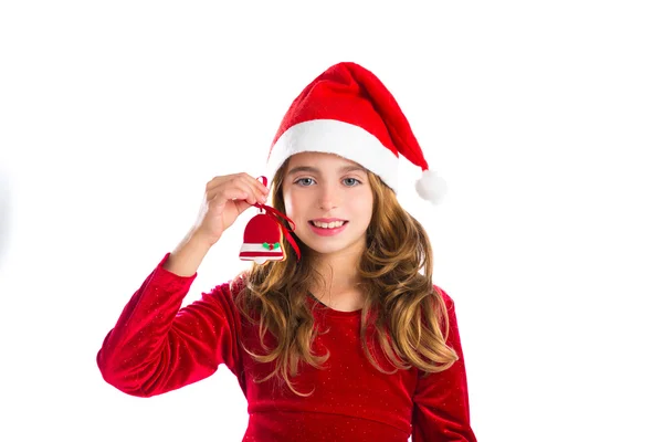 Biscoito de sino vermelho de Natal e vestido de Natal menina — Fotografia de Stock