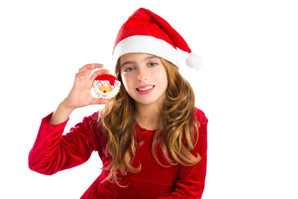 Christmas Santa cookie and Xmas dress kid girl — Stock Photo, Image