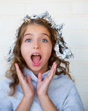 Funny kid girl surprised with his dye hair with foil clipart