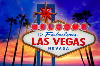 nevada hoş geldiniz muhteşem las vegas işareti günbatımı palmiye ağaçları